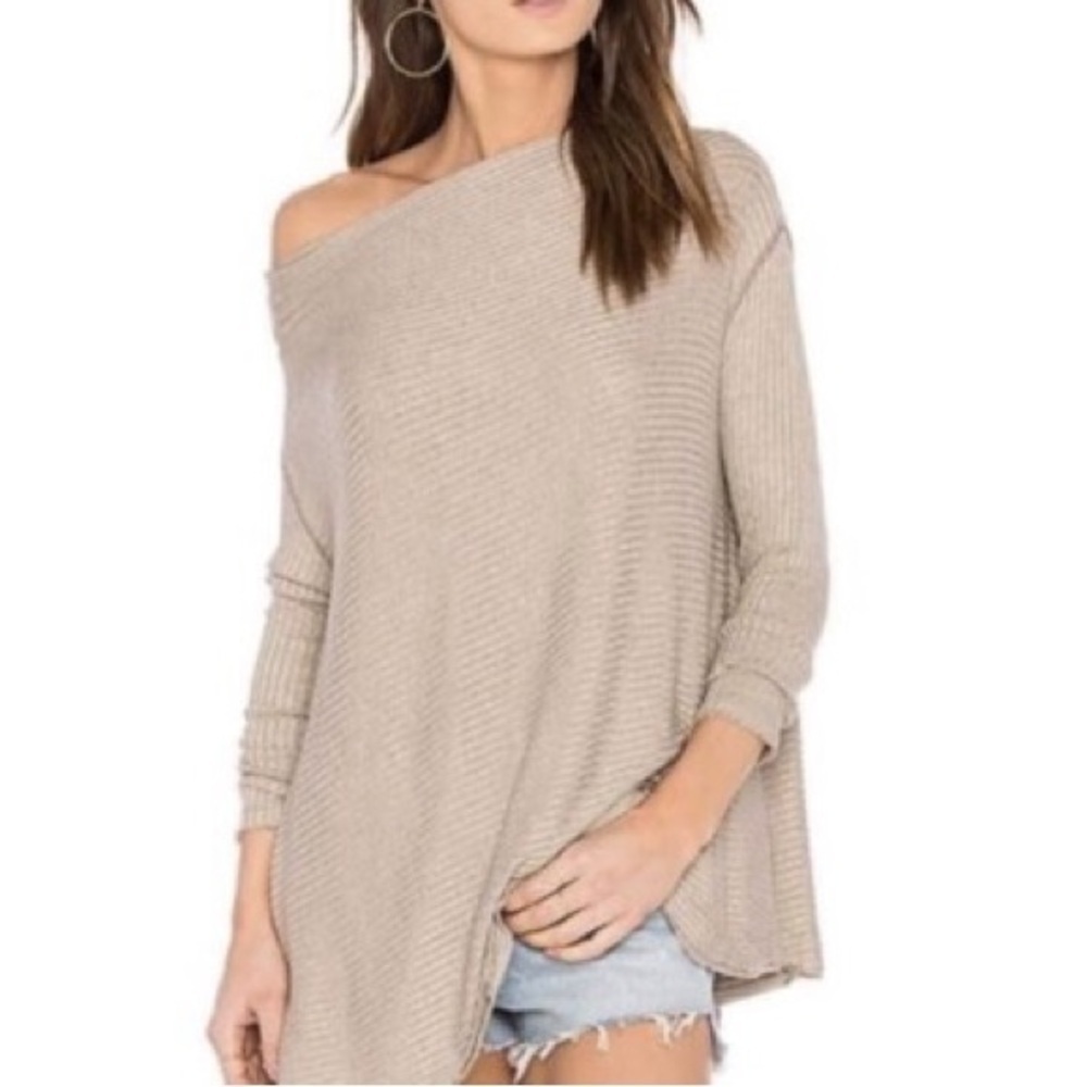 Free People Women’s Lovers Rib Oversized Open Back Tunic Beige Size XS